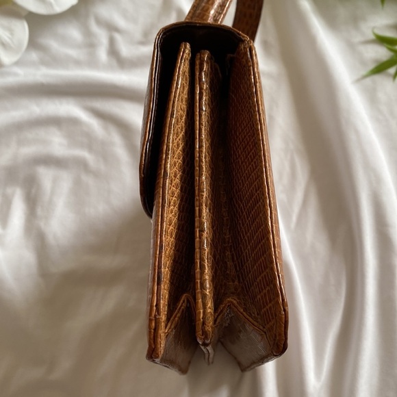 Vintage Murray Kruger Caramel Brown Snakeskin Embossed Top Handle Handbag - Picture 5 of 17